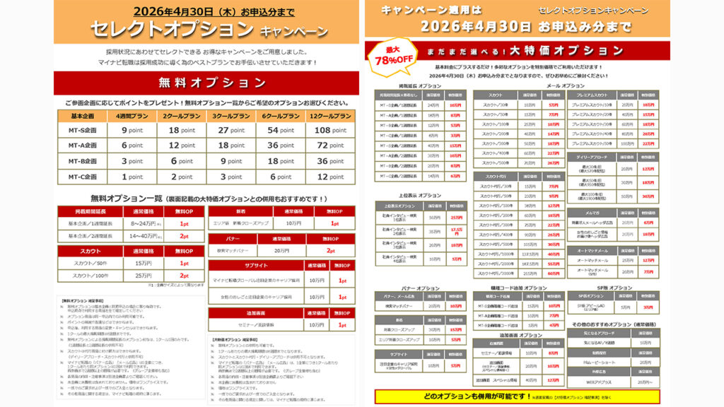 【2026年4月30日締切】採用コストを大幅カット！マイナビ転職「セレクトオプションキャンペーン」に注目